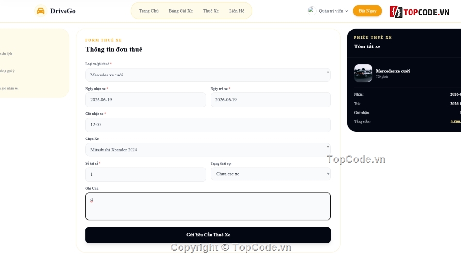 web đặt xe,web thuê xe,thuê xe